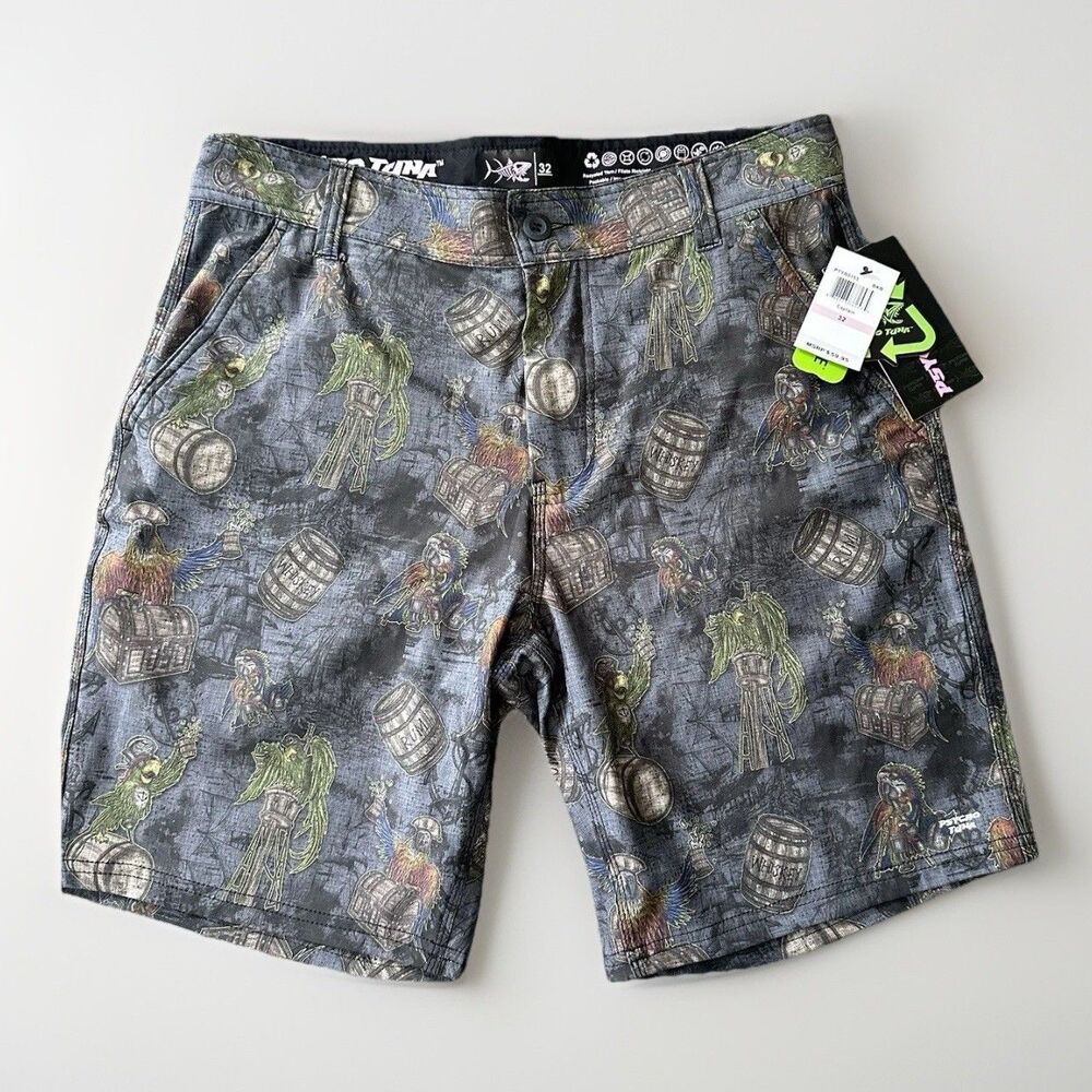 NWT Psycho Tuna Pirate Parrot Captain Hybrid Shorts Men 32 Surf Board Beach Swim